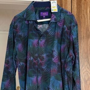 TALLIA Men’s Multicolor Palm Print Casual Button Down Shirt